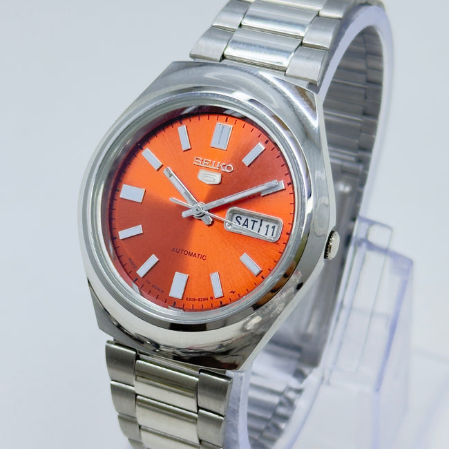 Seiko 5 - Custom Vintage Style Automatic Mens Watch 6309 Orange Dial Hover Image