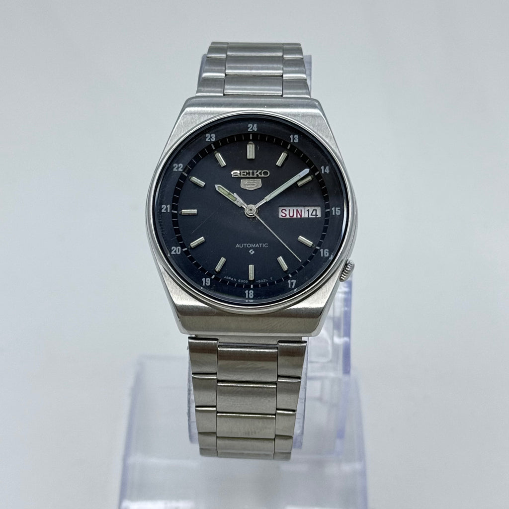 Seiko 5 Automatic Men's Watch Black Railway Time Dial 36mm Day-Date Japan