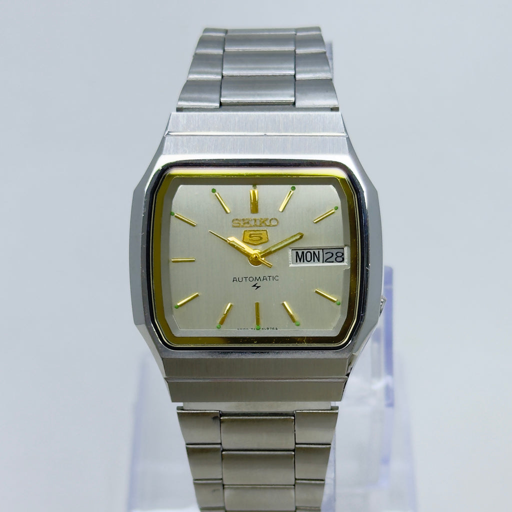 Vintage Seiko 5 Square Automatic Wristwatch – Silver & Gold Accents