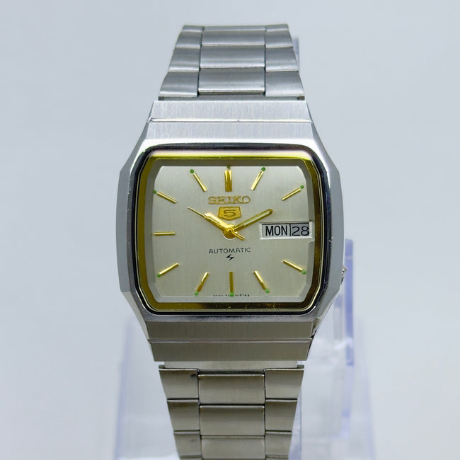 Vintage Seiko 5 Square Automatic Wristwatch – Silver & Gold Accents Main Image