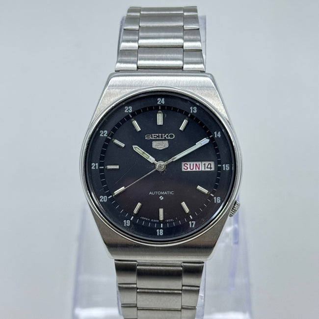 Seiko 5 Automatic Men's Watch Black Railway Time Dial 36mm Day-Date Japan Main Image