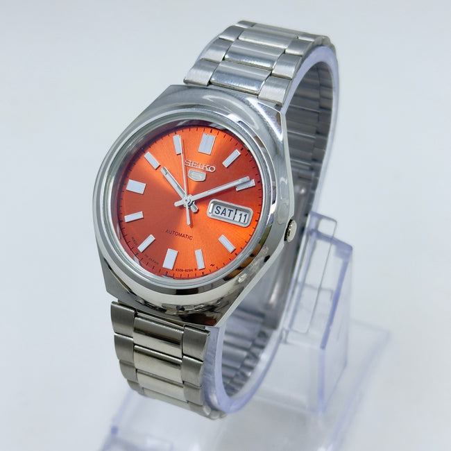 Seiko 5 - Custom Vintage Style Automatic Mens Watch 6309 Orange Dial Hover Image