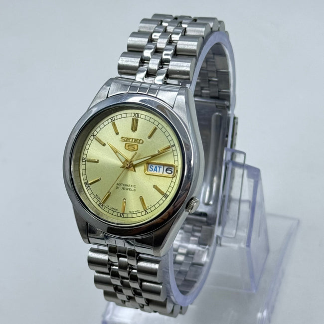 Seiko 5 - 7S26-00X0 Automatic Men's Watch Day Date Stainless Steel Japan Made Hover Image