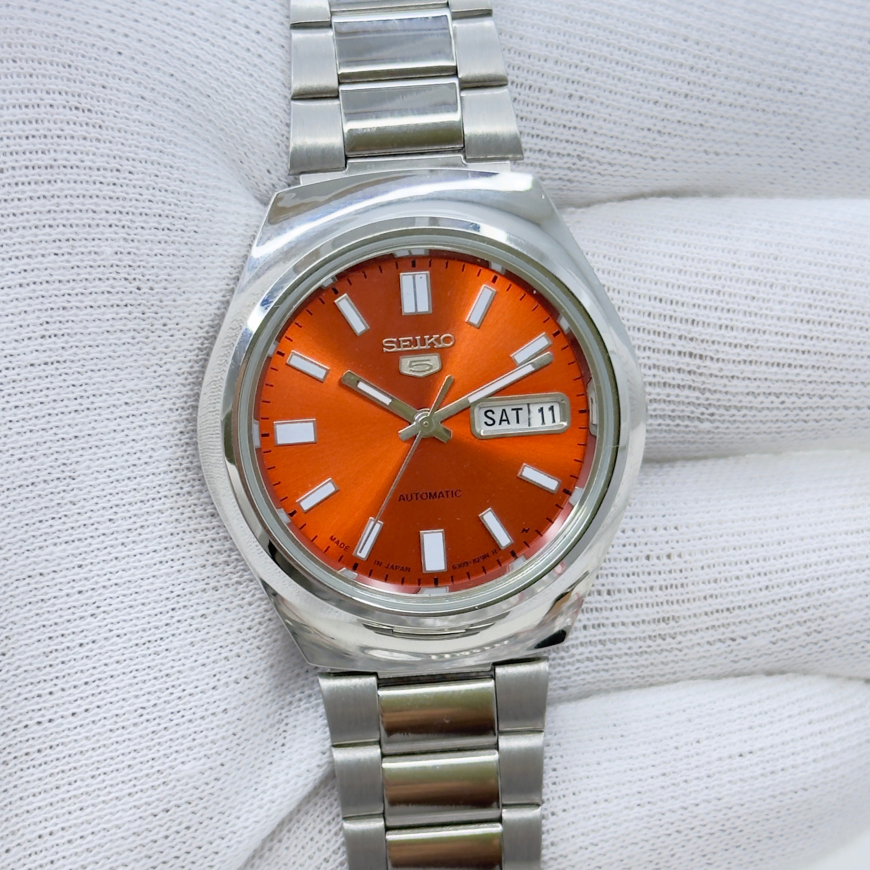 Seiko 5 - Custom Vintage Style Automatic Mens Watch 6309 Orange Dial