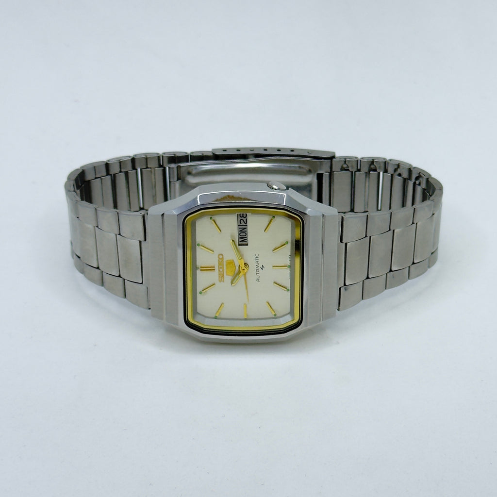 Vintage Seiko 5 Square Automatic Wristwatch – Silver & Gold Accents