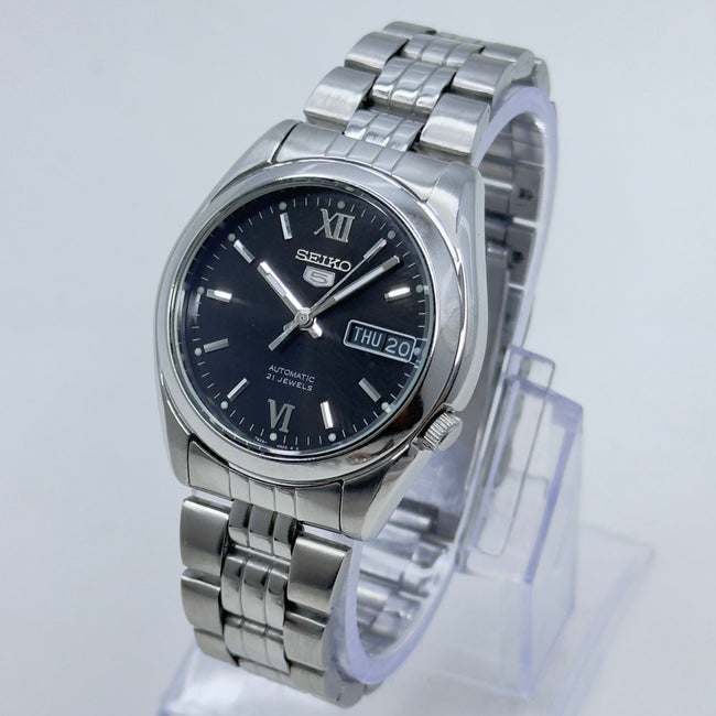 Seiko 5 - 7S26-01V0 Automatic Men's Watch Day Date Stainless Steel Japan Made Hover Image
