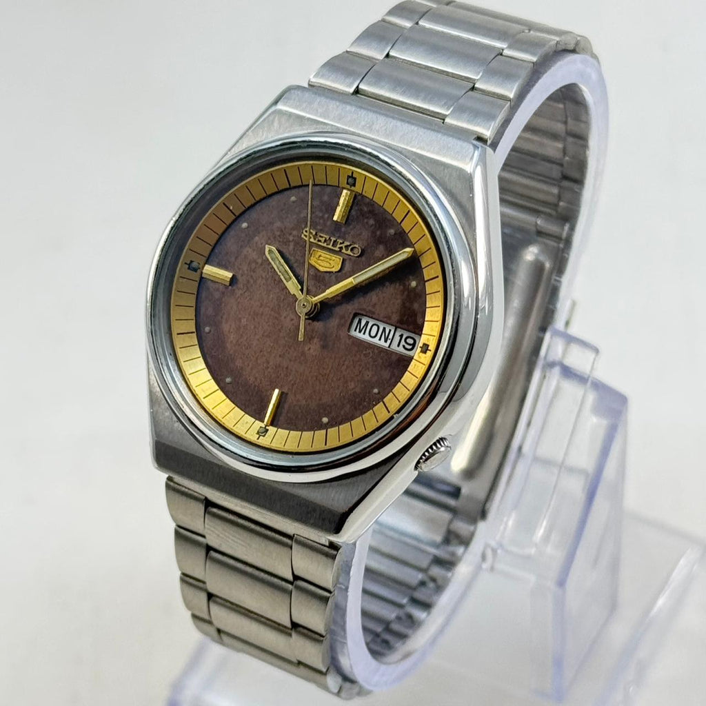 Vintage Seiko 5 Automatic Watch 17 Jewels Brown Dial Day-Date Japan Made.