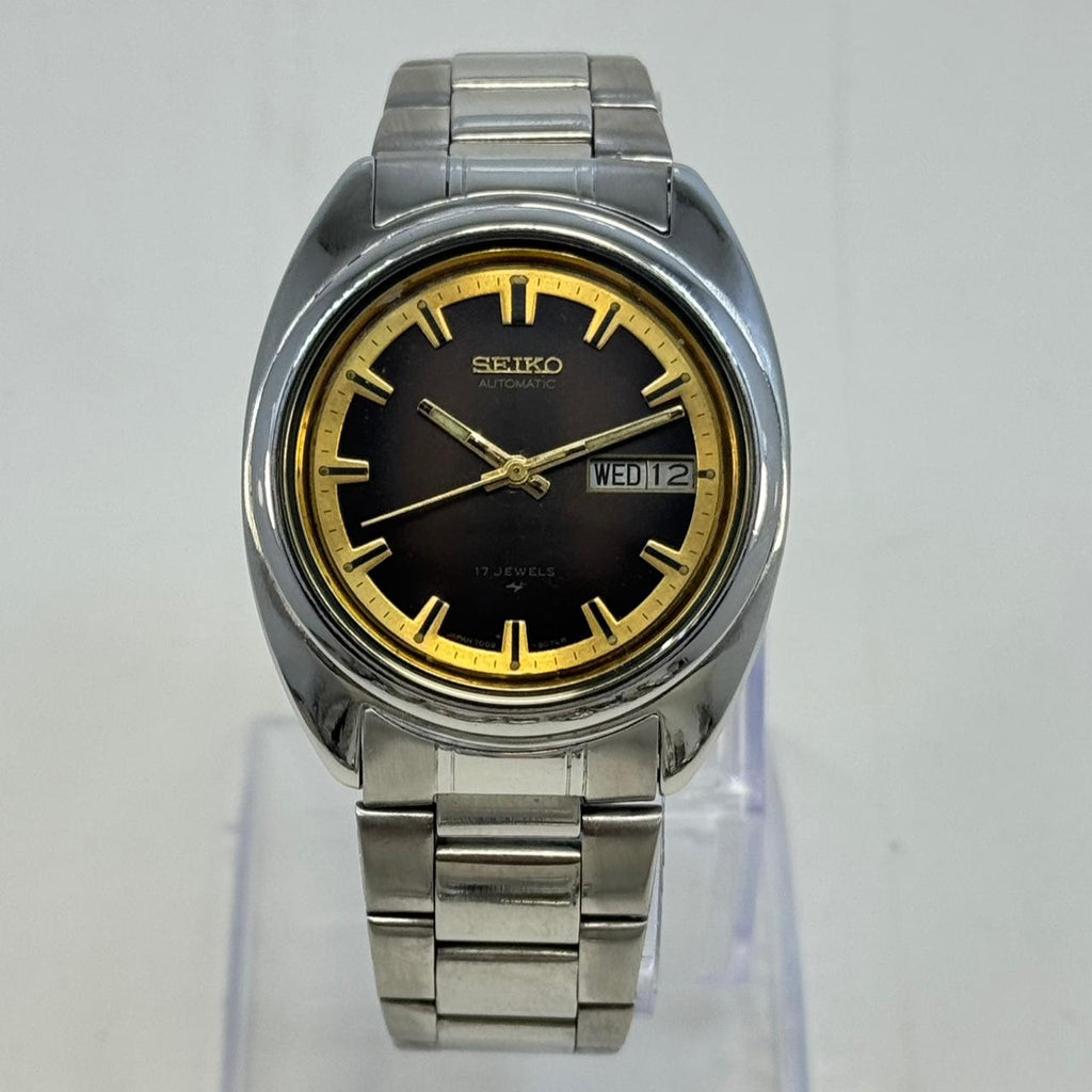 Vintage Men's Watch Seiko 5 Automatic Brown Dial Day-Date Original Japan Made