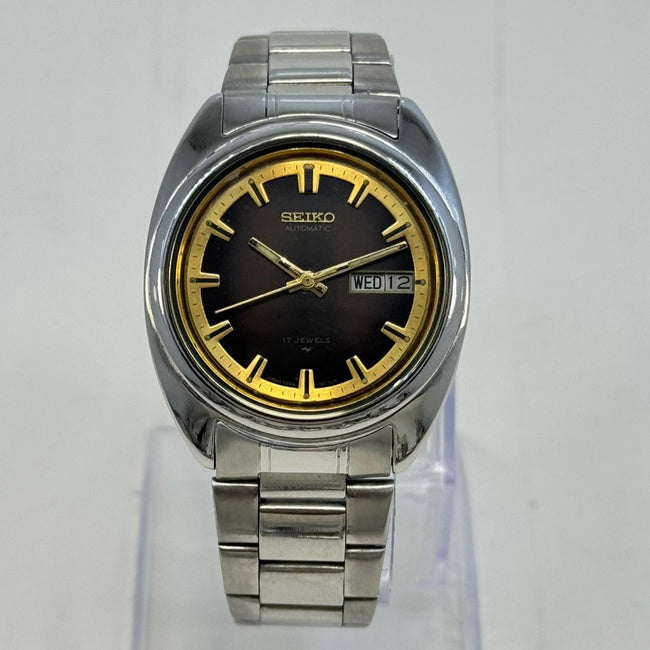 Vintage Men's Watch Seiko 5 Automatic Brown Dial Day-Date Original Japan Made Main Image