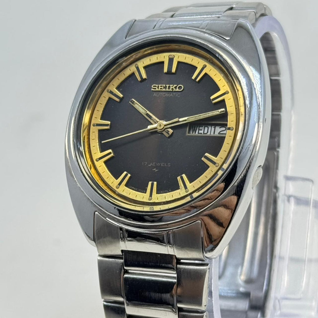 Vintage Men's Watch Seiko 5 Automatic Brown Dial Day-Date Original Japan Made