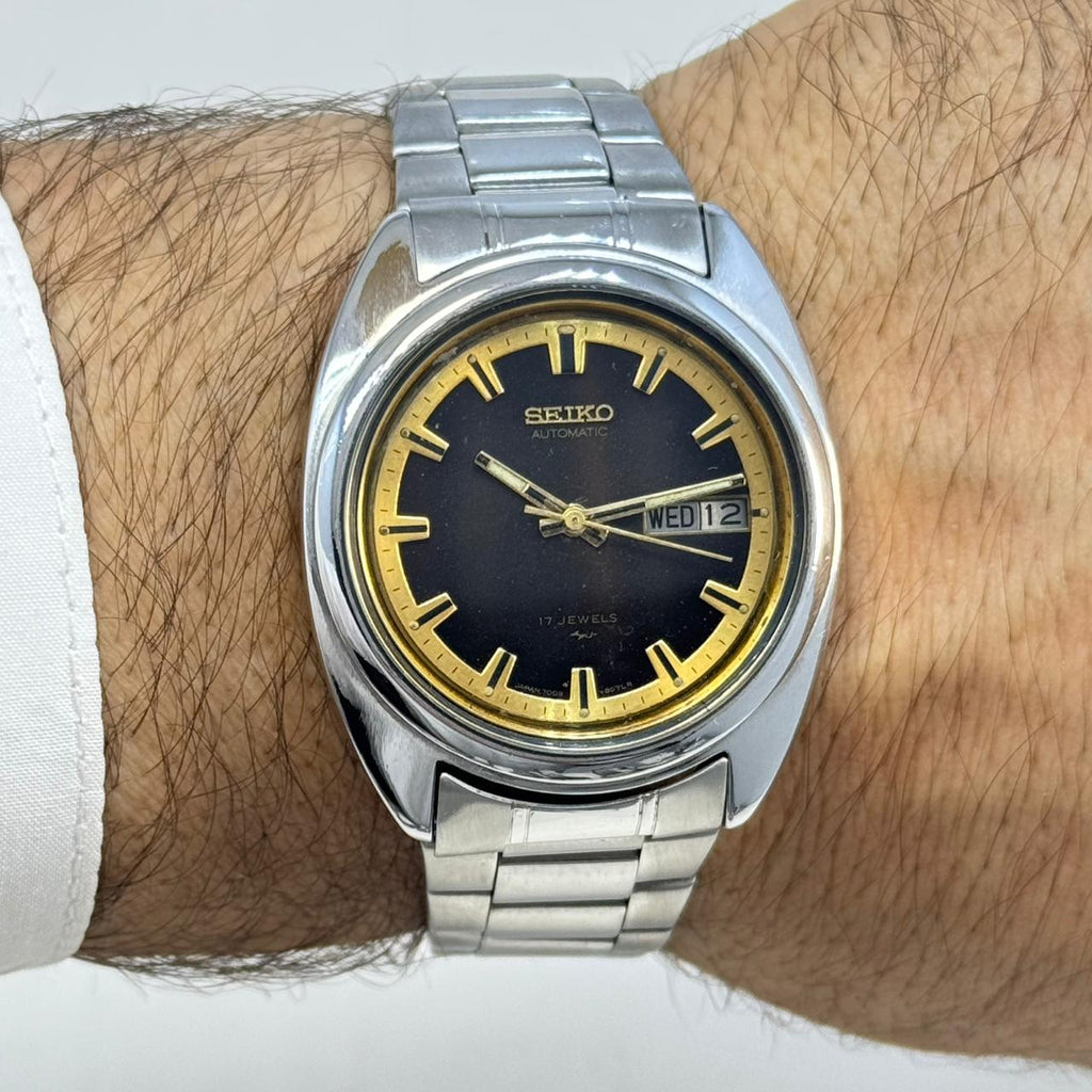 Vintage Men's Watch Seiko 5 Automatic Brown Dial Day-Date Original Japan Made