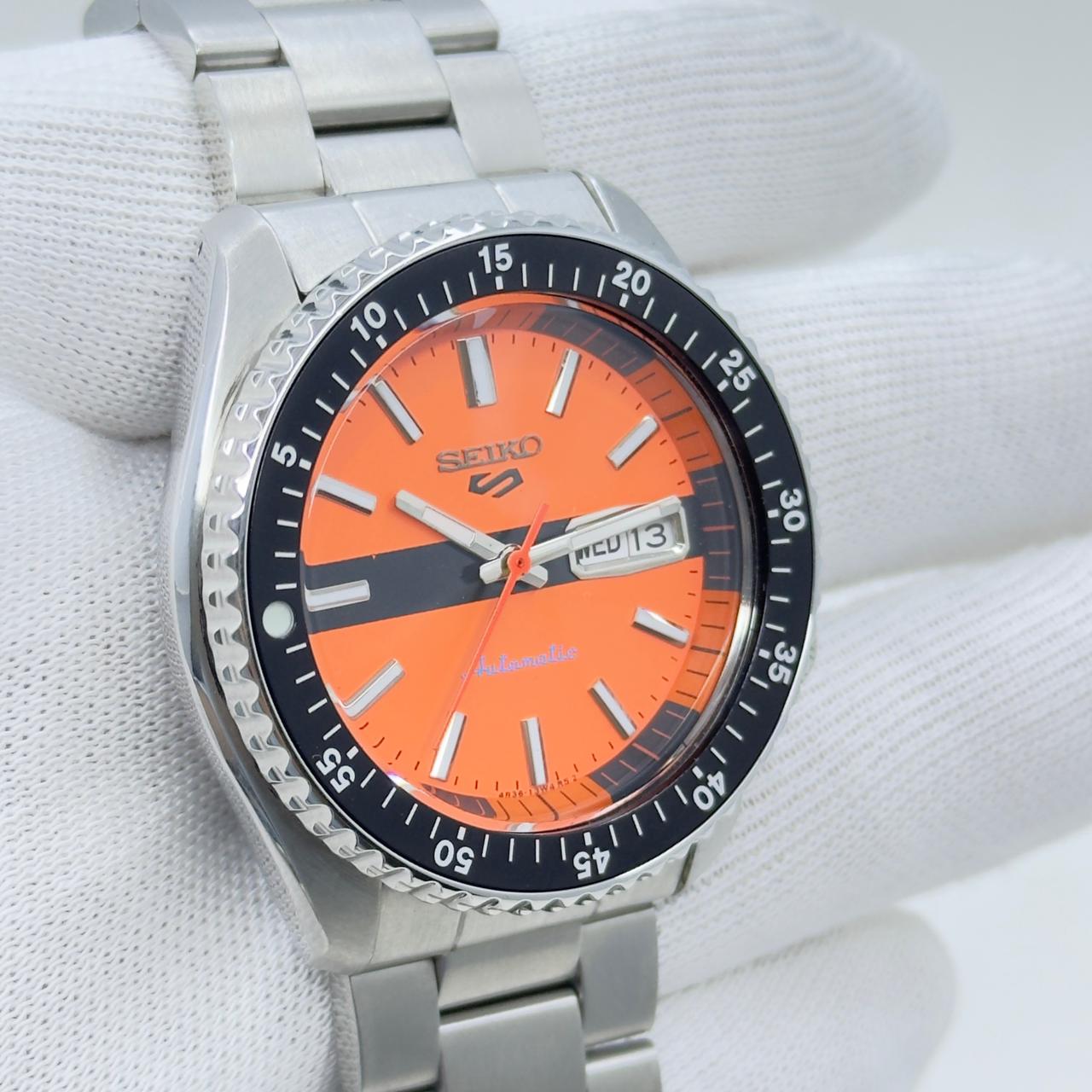 Seiko 5 Sports Diver Mod: Orange Dial Automatic Stainless Steel Watch