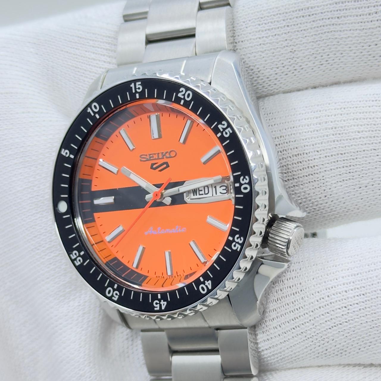 Seiko 5 Sports Diver Mod: Orange Dial Automatic Stainless Steel Watch