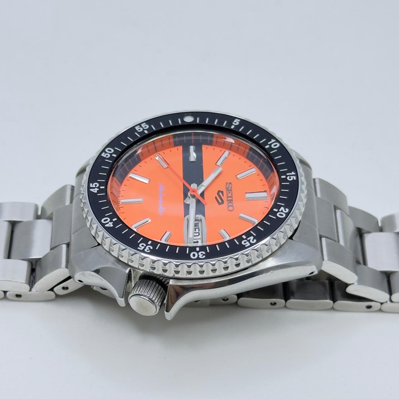 Seiko 5 Sports Diver Mod: Orange Dial Automatic Stainless Steel Watch