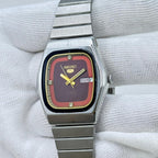 Vintage Seiko 5 Automatic Watch 23 Jewels Maroon Dial Day-Date Japan Made