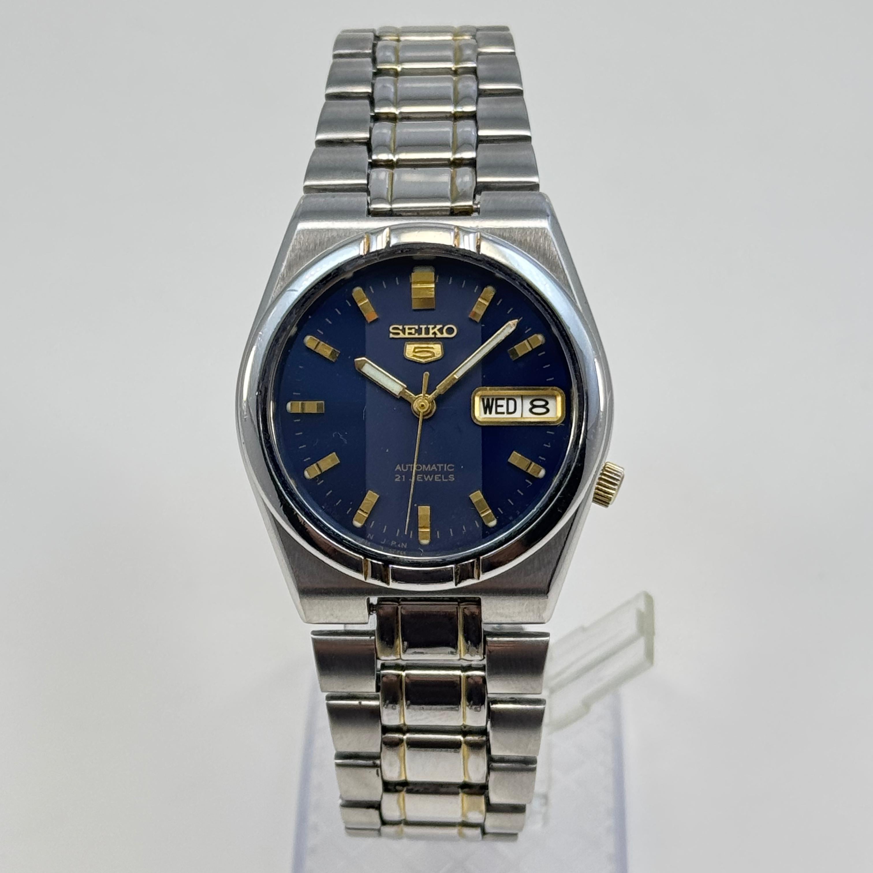 Seiko 5 Automatic Blue Dial 21 Jewels Vintage Men’s Watch 36mm Japan Made