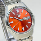 Seiko 5 Automatic – Orange Sunburst Dial Vintage Style Day-Date Men’s Watch.