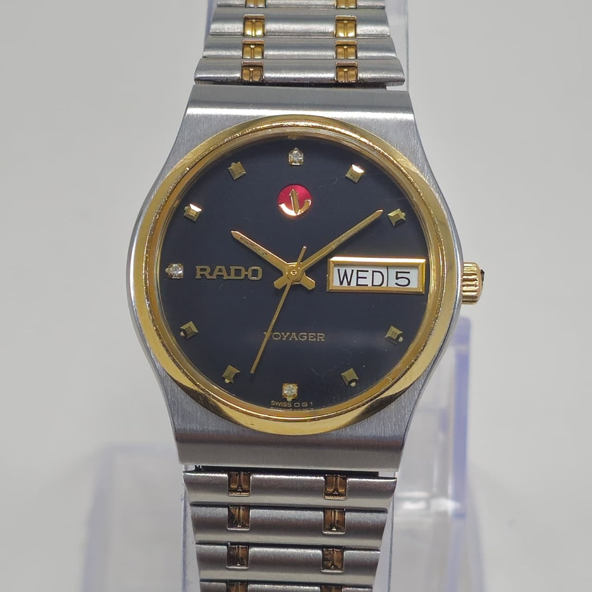 Vintage Rado Voyager Black Diamond Dial Two-Tone Rare Automatic Watch, Swiss