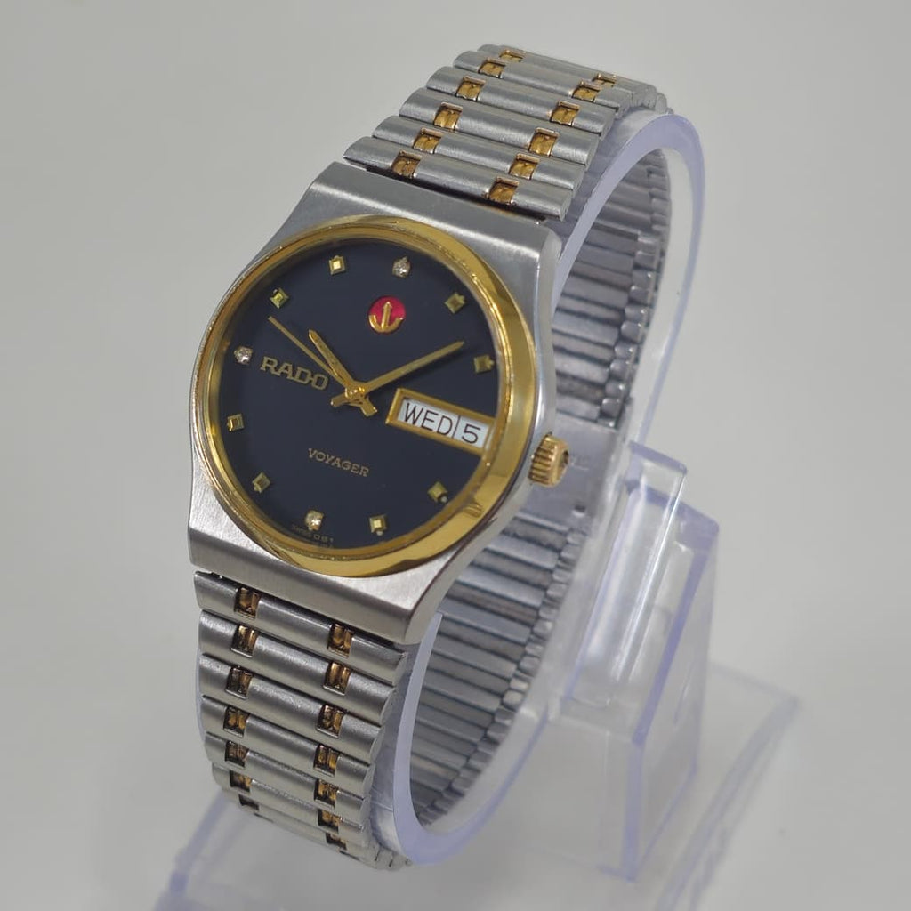Vintage Rado Voyager Black Diamond Dial Two-Tone Rare Automatic Watch, Swiss