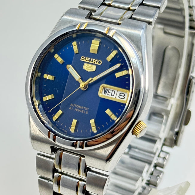 Seiko 5 Automatic Blue Dial 21 Jewels Vintage Men’s Watch 36mm Japan Made Main Image
