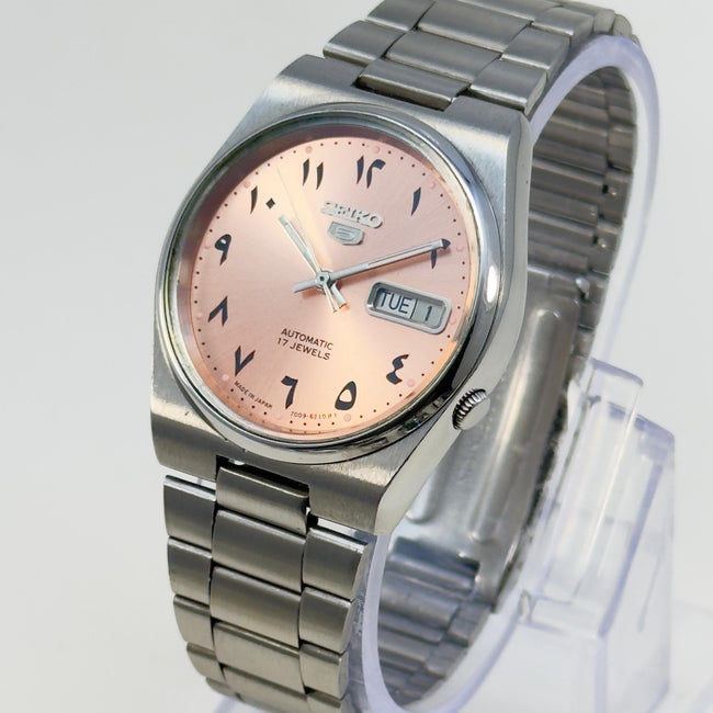 Vintage Seiko 5 - Automatic Salmon Arabic Dial - Day/Date Japanese Hover Image