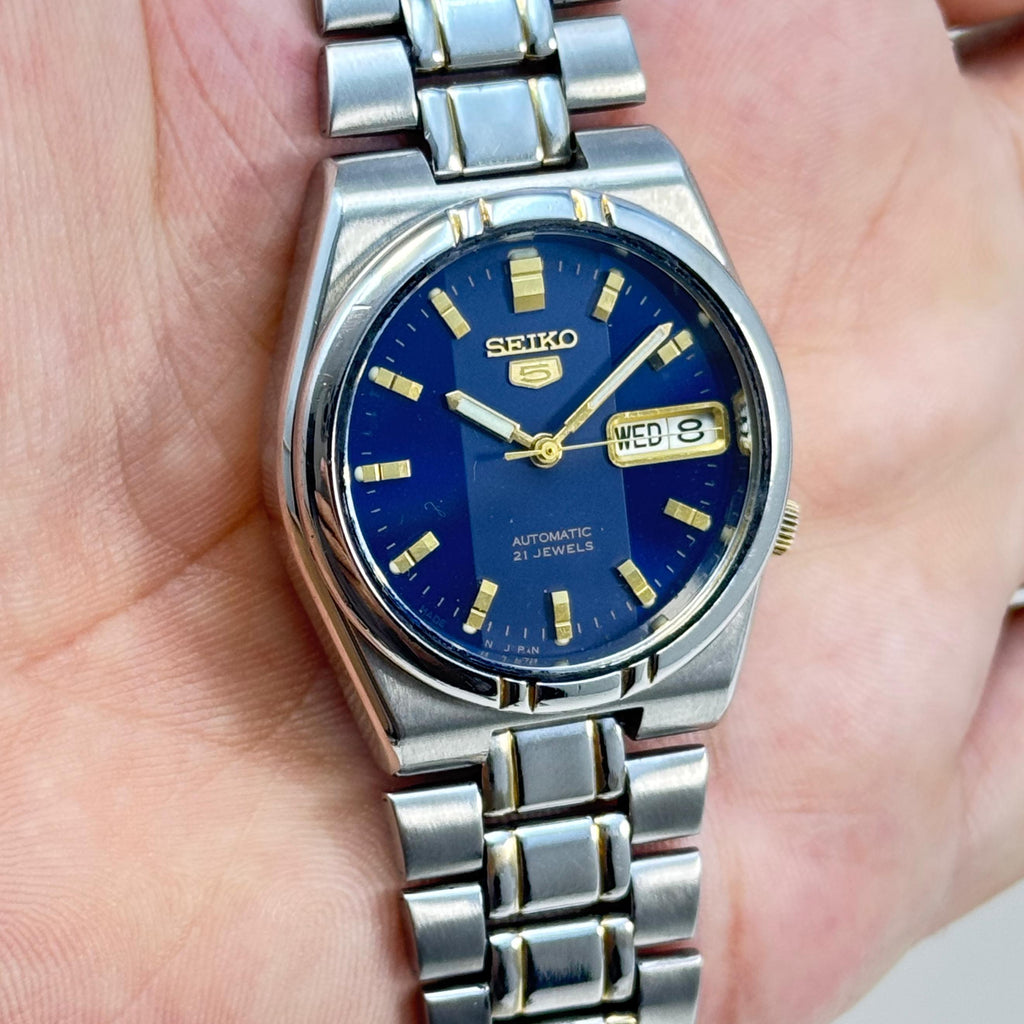Seiko 5 Automatic Blue Dial 21 Jewels Vintage Men’s Watch 36mm Japan Made
