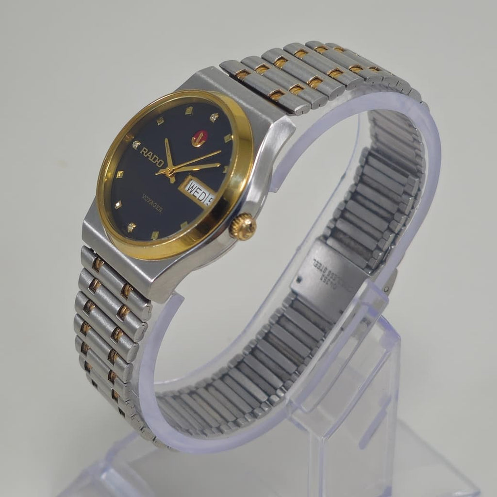 Vintage Rado Voyager Black Diamond Dial Two-Tone Rare Automatic Watch, Swiss