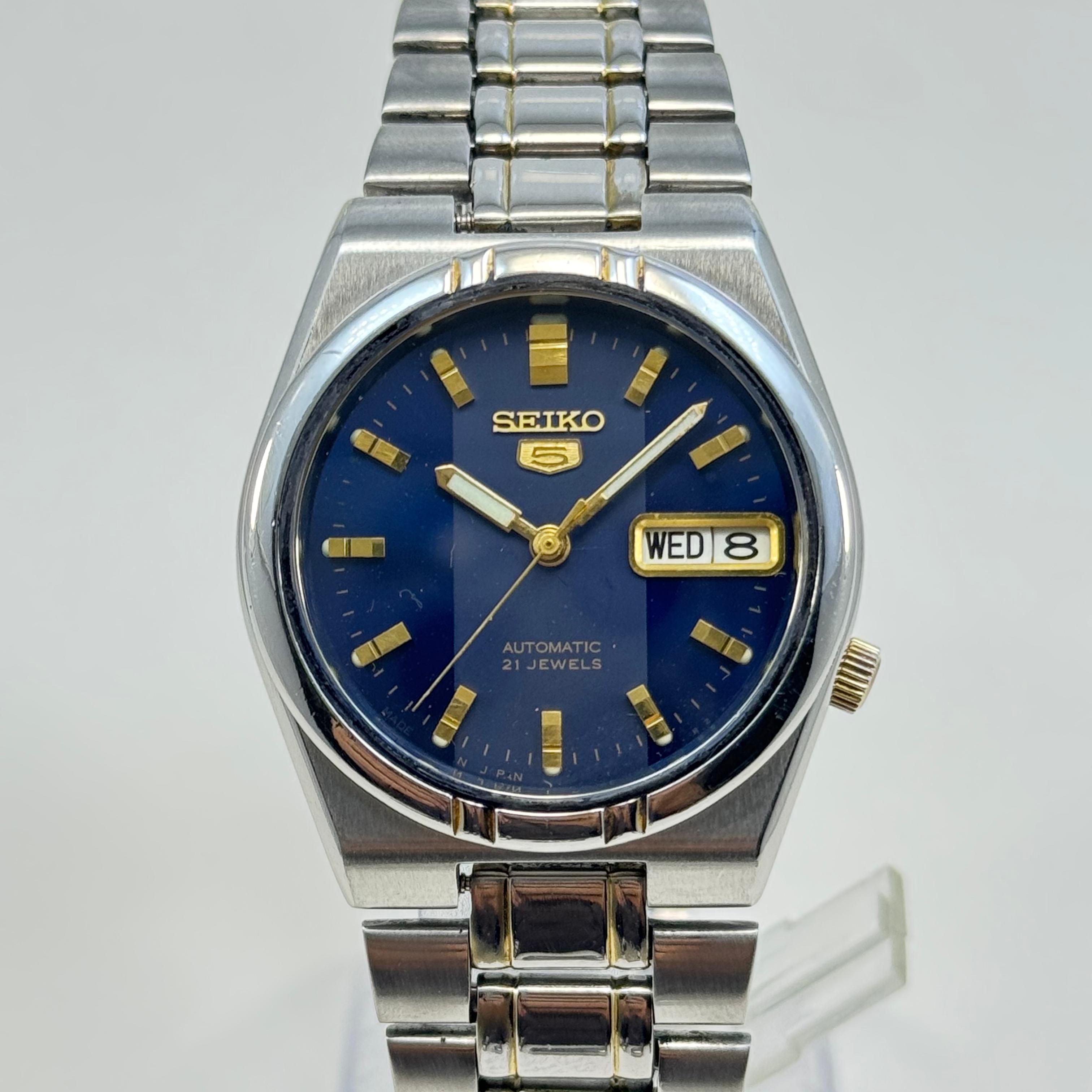 Seiko 5 Automatic Blue Dial 21 Jewels Vintage Men’s Watch 36mm Japan Made