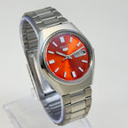 Seiko 5 Automatic – Orange Sunburst Dial Vintage Style Day-Date Men’s Watch.