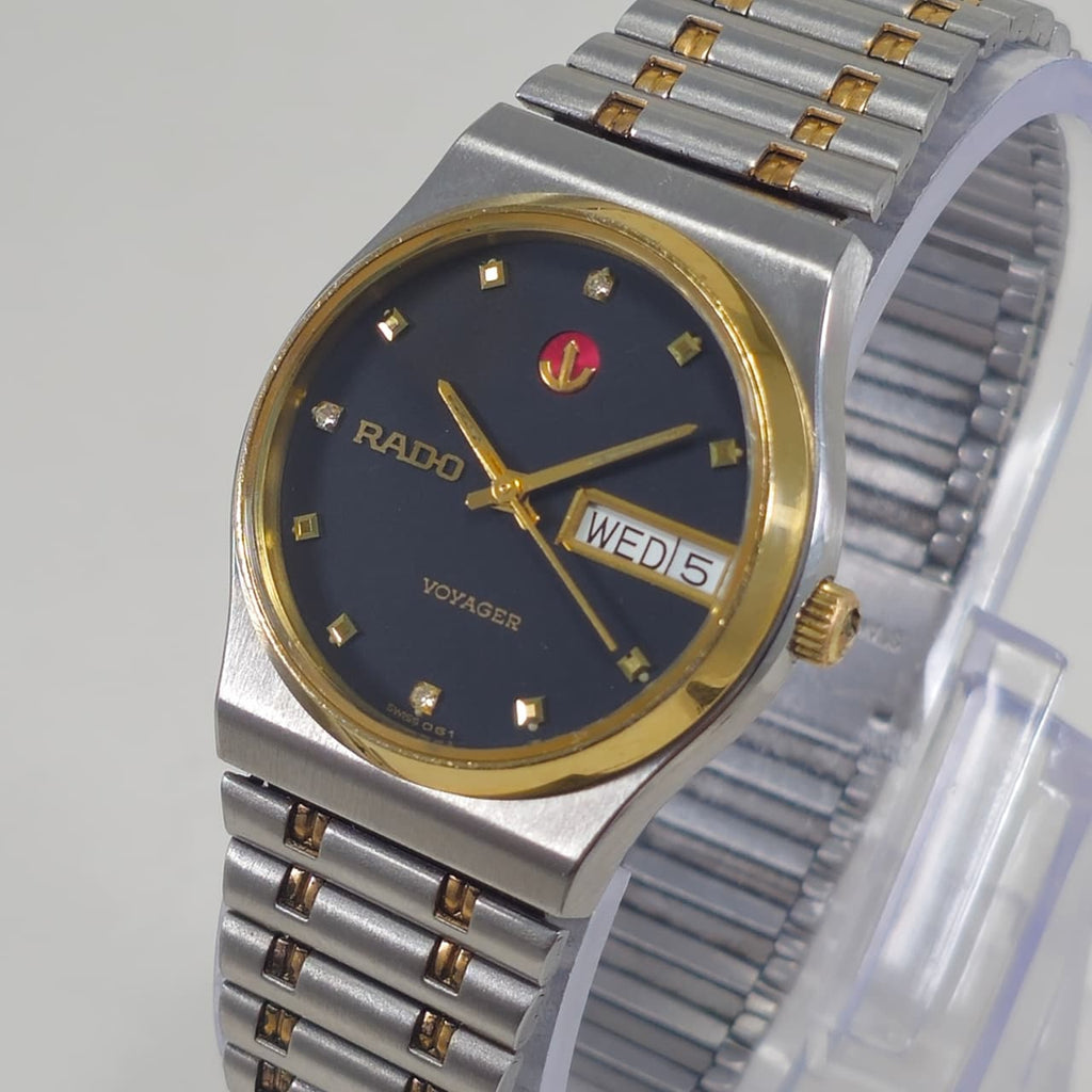 Vintage Rado Voyager Black Diamond Dial Two-Tone Rare Automatic Watch, Swiss