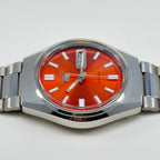 Seiko 5 Automatic – Orange Sunburst Dial Vintage Style Day-Date Men’s Watch.