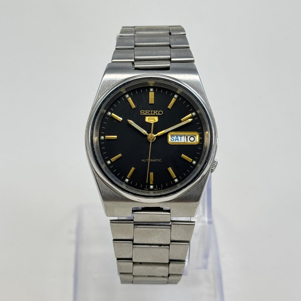 Seiko 5 Automatic Men's Watch Black Dial Vintage Style 36mm Day-Date Japan