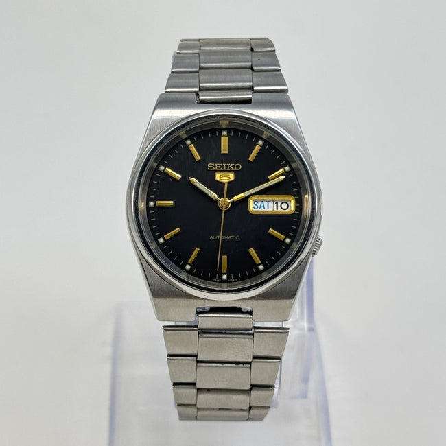 Seiko 5 Automatic Men's Watch Black Dial Vintage Style 36mm Day-Date Japan Main Image