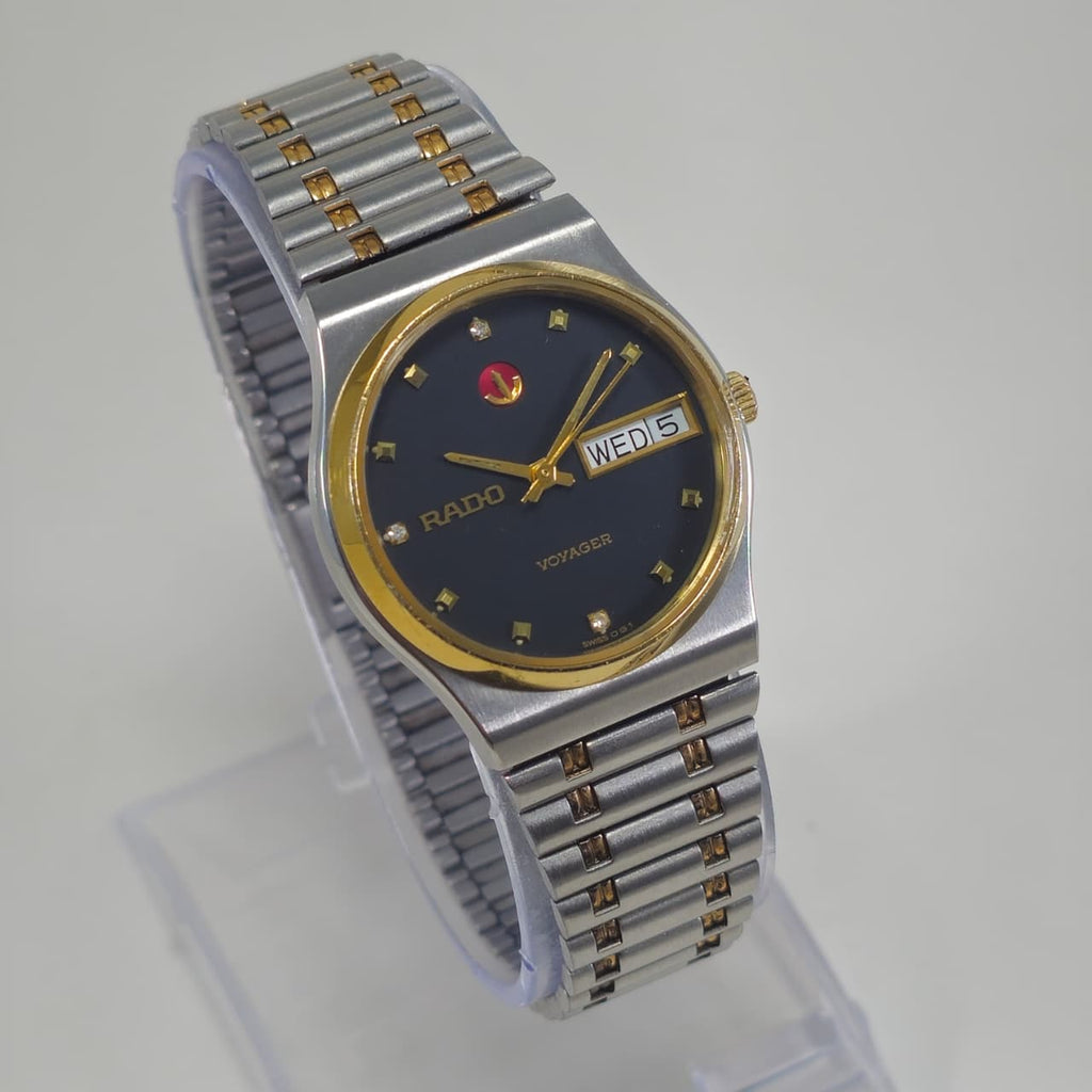Vintage Rado Voyager Black Diamond Dial Two-Tone Rare Automatic Watch, Swiss