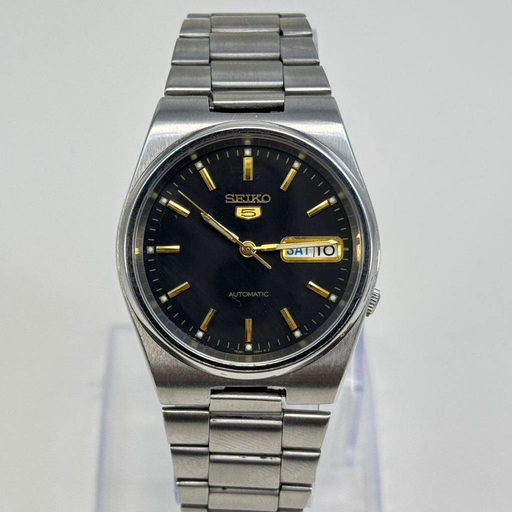 Seiko 5 Automatic Men's Watch Black Dial Vintage Style 36mm Day-Date Japan