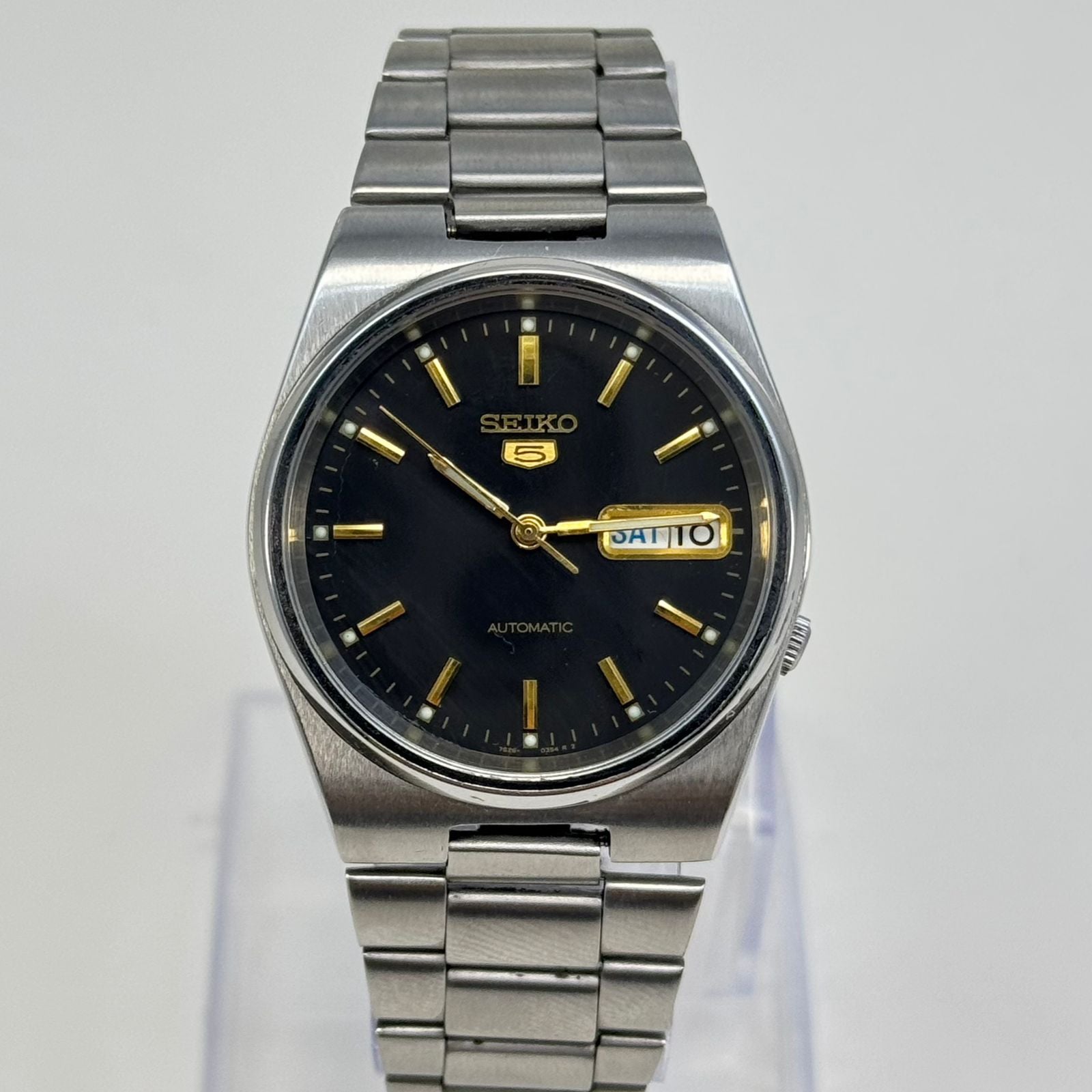 Seiko 5 Automatic Men's Watch Black Dial Vintage Style 36mm Day-Date Japan