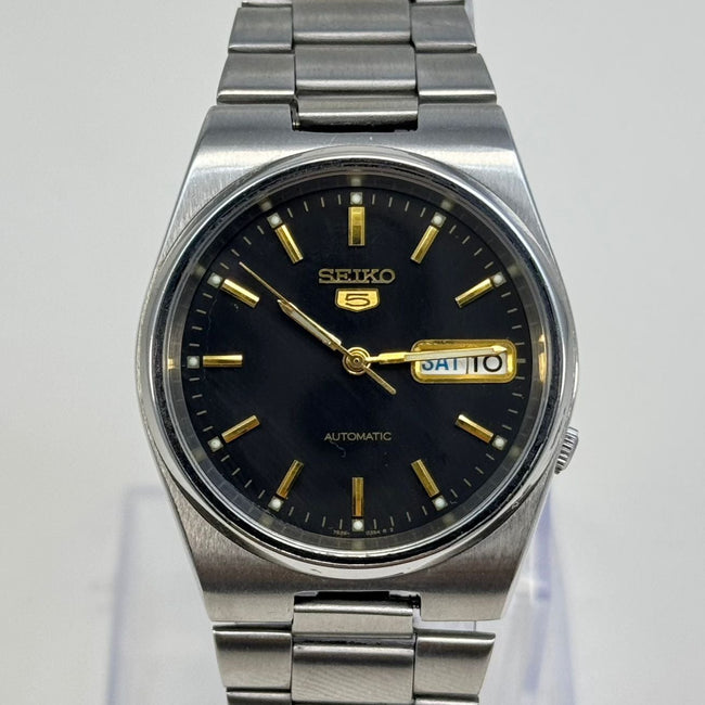 Seiko 5 Automatic Men's Watch Black Dial Vintage Style 36mm Day-Date Japan Main Image