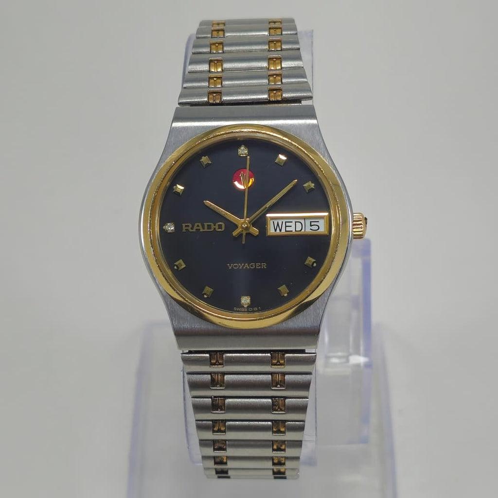 Vintage Rado Voyager Black Diamond Dial Two-Tone Rare Automatic Watch, Swiss