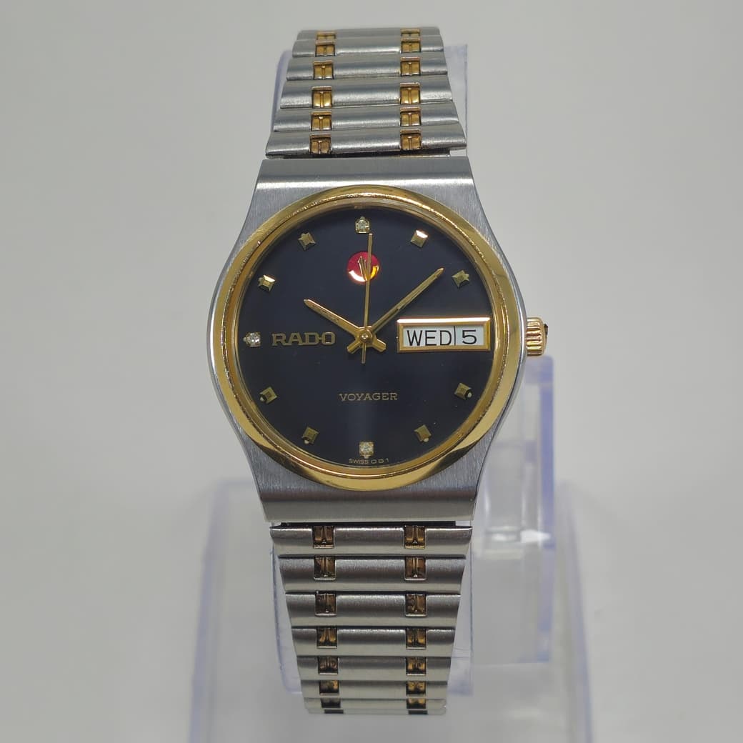 Vintage Rado Voyager Black Diamond Dial Two-Tone Rare Automatic Watch, Swiss