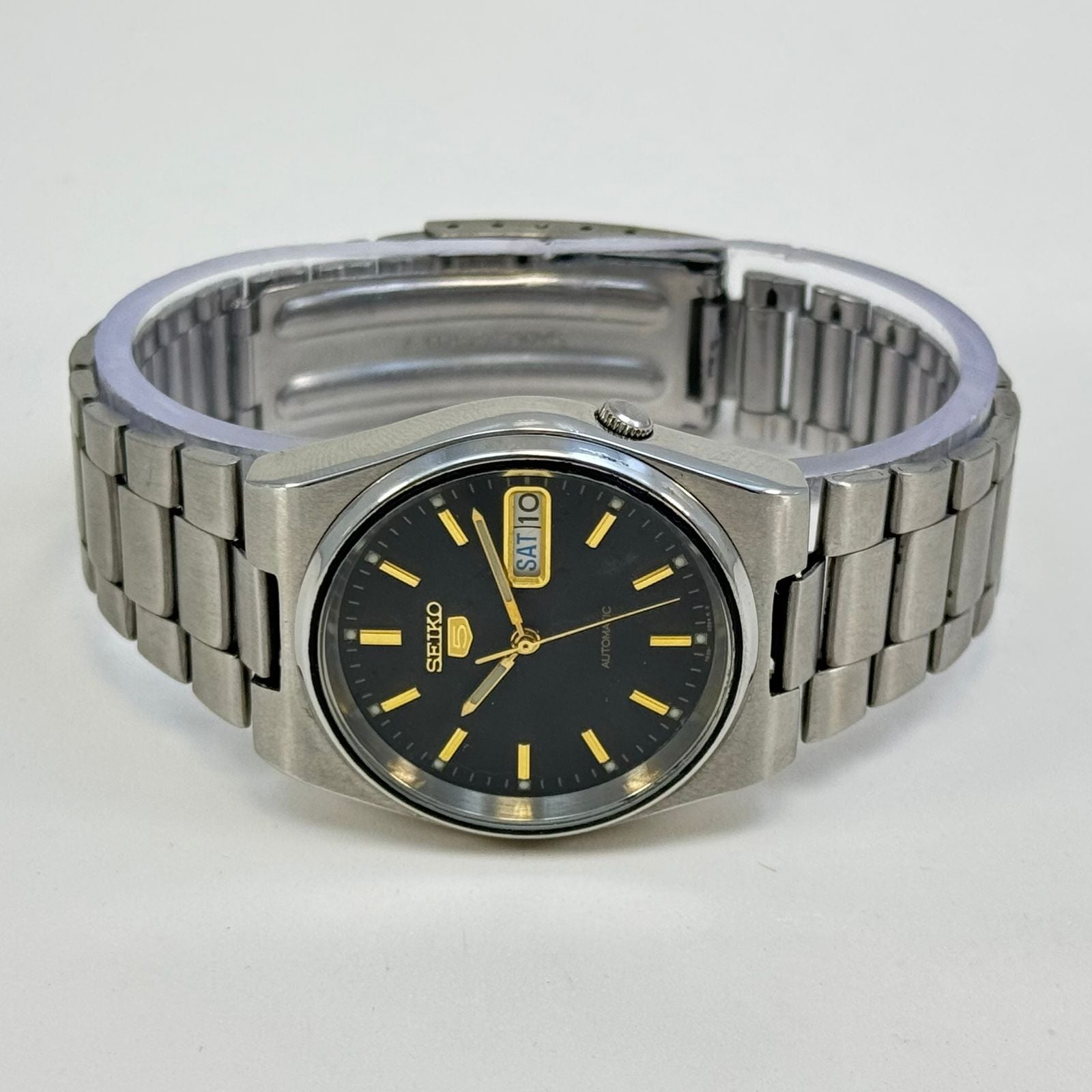 Seiko 5 Automatic Men's Watch Black Dial Vintage Style 36mm Day-Date Japan