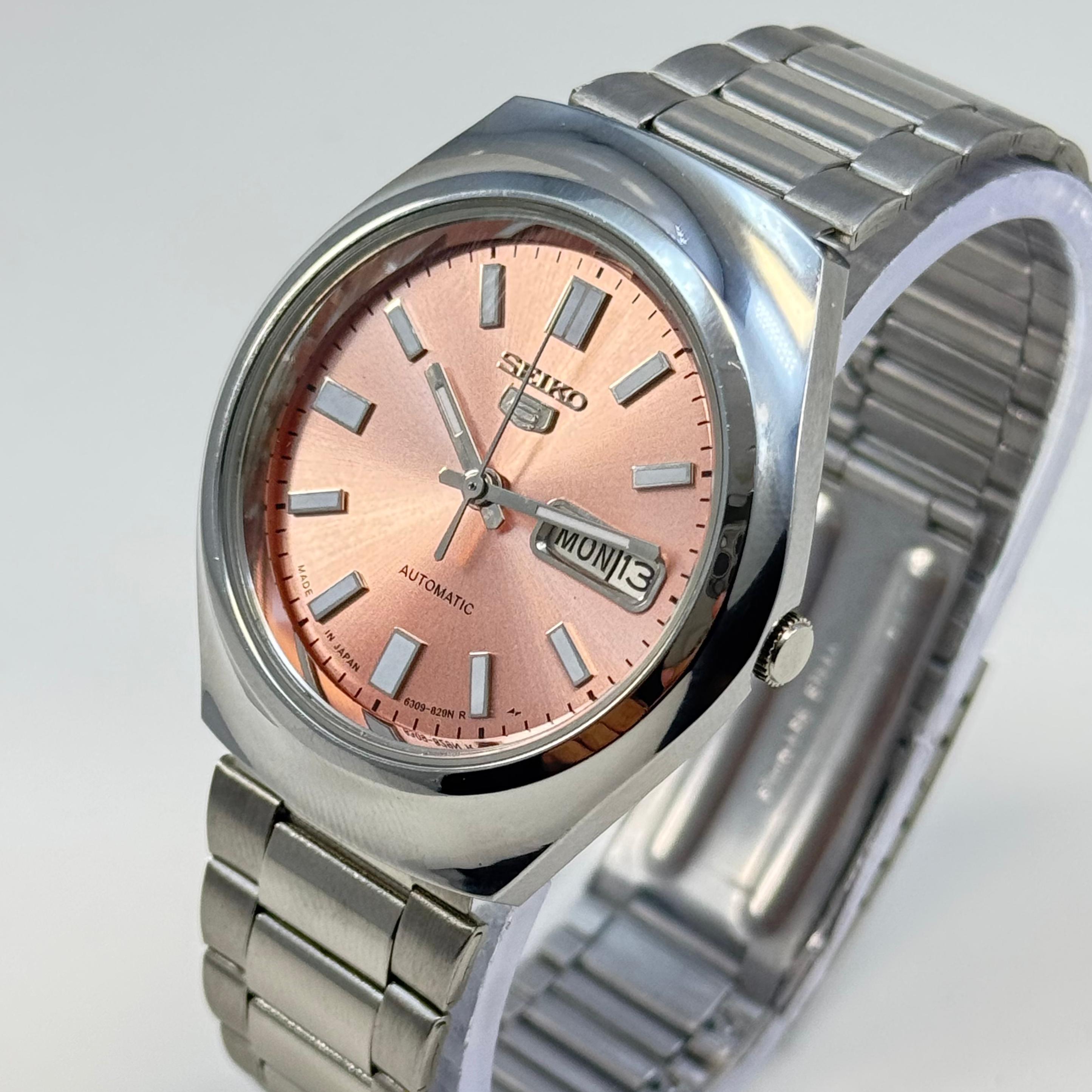 Seiko 5 - Custom Vintage Style Automatic Mens Watch 6309  Salmon Sunburst Dial