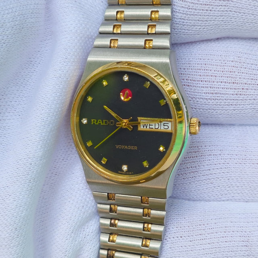 Vintage Rado Voyager Black Diamond Dial Two-Tone Rare Automatic Watch, Swiss