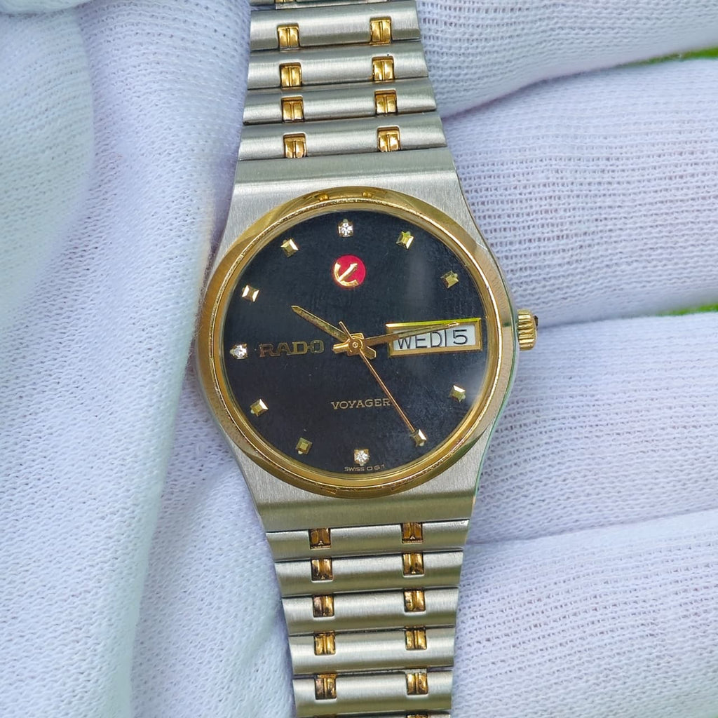 Vintage Rado Voyager Black Diamond Dial Two-Tone Rare Automatic Watch, Swiss